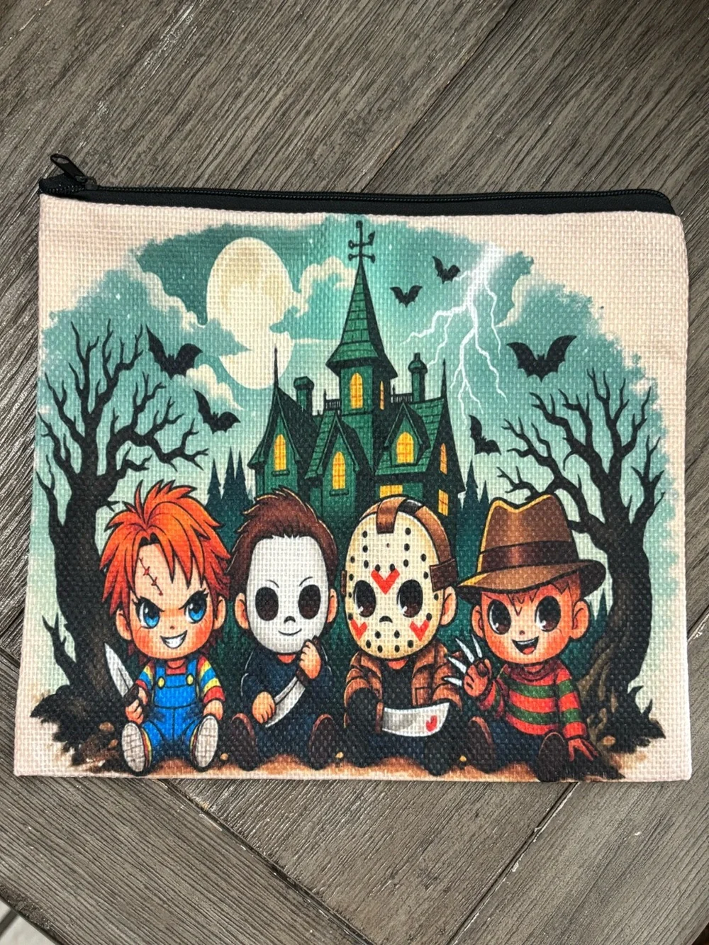 Chibi Horror Movie Villains Halloween Makeup Bag